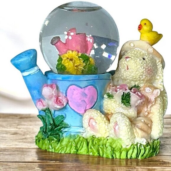Snow Globe Vintage Easter Bunny and Chick Watering Can Ceramic Collectible 1990 - Picture 1 of 16